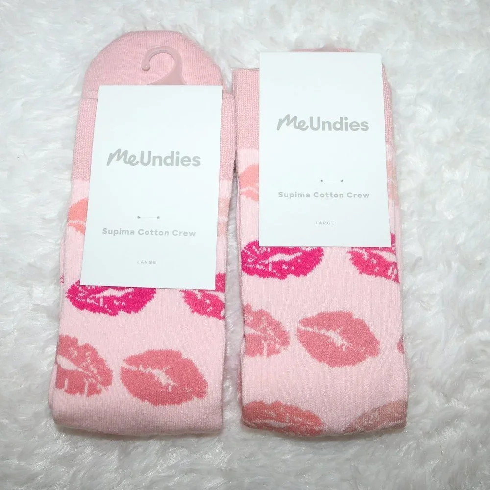 MeUndies Supima Cotton unisex hot lips crew socks size large